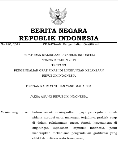 Cover Pengendalian Gratifikasi Di Lingkungan Kejaksaan Republik Indonesia