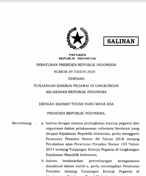 Cover Tunjangan Kinerja Pegawai di Lingkungan Kejaksaan Republik Indonesia