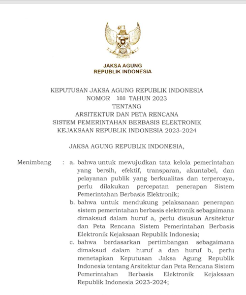 Cover ARSITEKTUR DAN PETA RENCANA SISTEM PEMERINTAHAN BERBASIS ELEKTRONIK KEJAKSAAN REPUBLIK INDONESIA 2023-2024