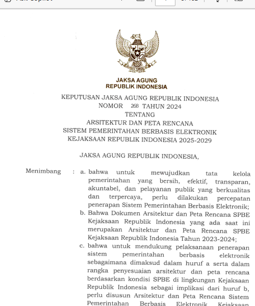 Cover ARSITEKTUR DAN PETA RENCANA SISTEM PEMERINTAHAN BERBASIS ELEKTRONIK KEJAKSAAN REPUBLIK INDONESIA 2025 -2029