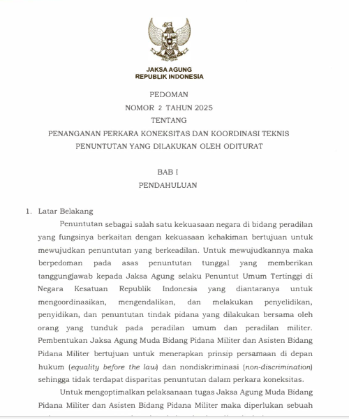 Cover Penanganan Perkara Koneksitas dan Koordinasi Teknis Penuntutan yang Dilakukan oleh Oditurat