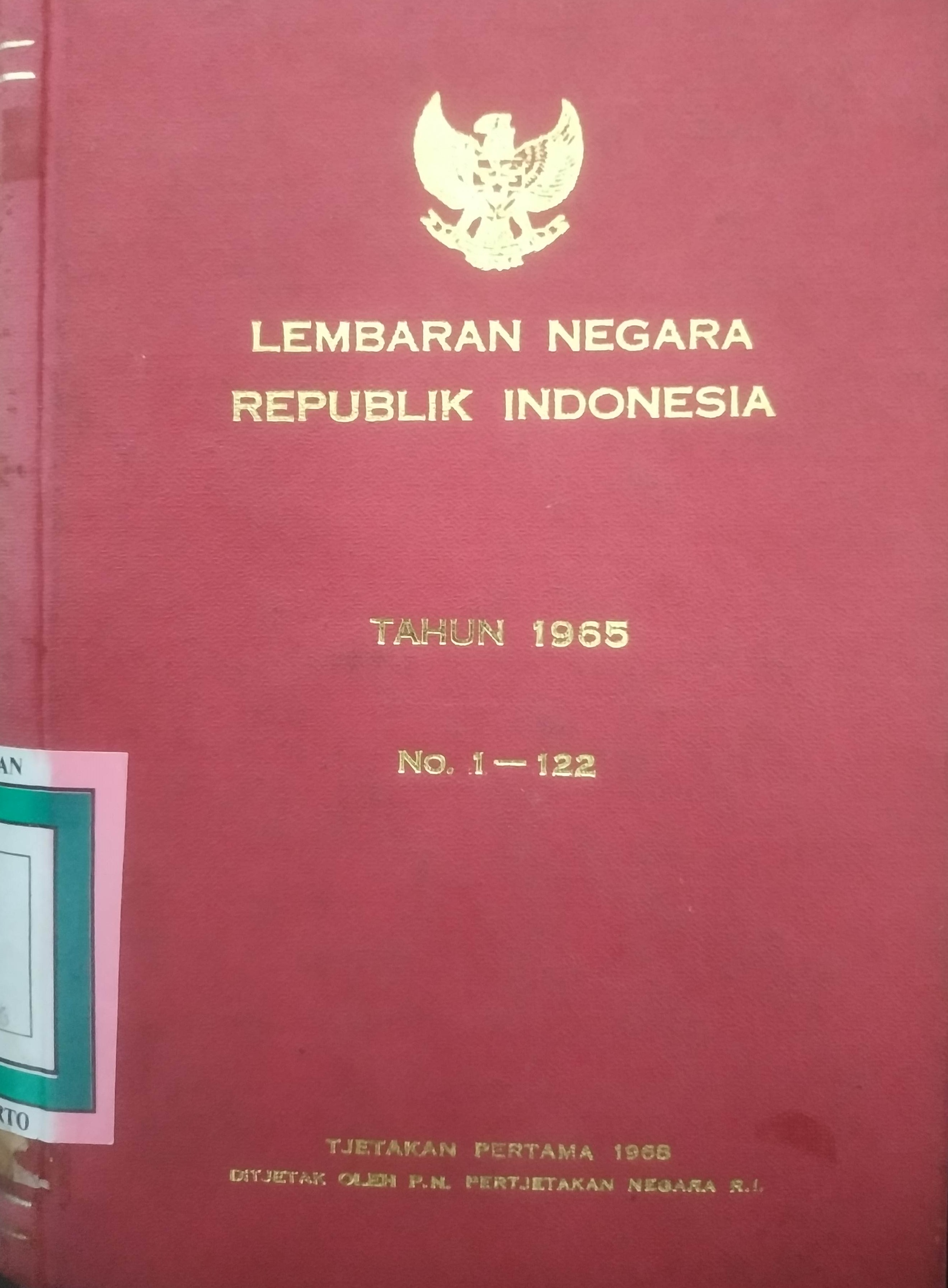 Cover Lembaran Negara Republik Indonesia Tahun 1965 No. 1-122