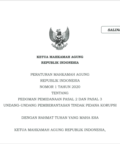 Cover PEDOMAN PEMIDANAAN PASAL 2 DAN PASAL 3 UNDANG-UNDANG PEMBERANTASAN TINDAK PIDANA KORUPS