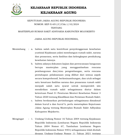 Cover MASTERPLAN RUMAH SAKIT ADHYAKSA KABUPATEN MOJOKERTO