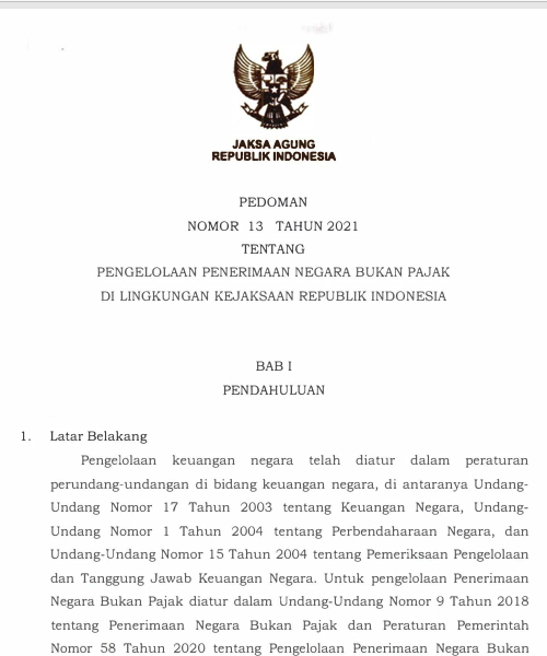 Cover Pengelolaan Penerimaan Negara Bukan Pajak di Lingkungan Kejaksaan Republik Indonesia