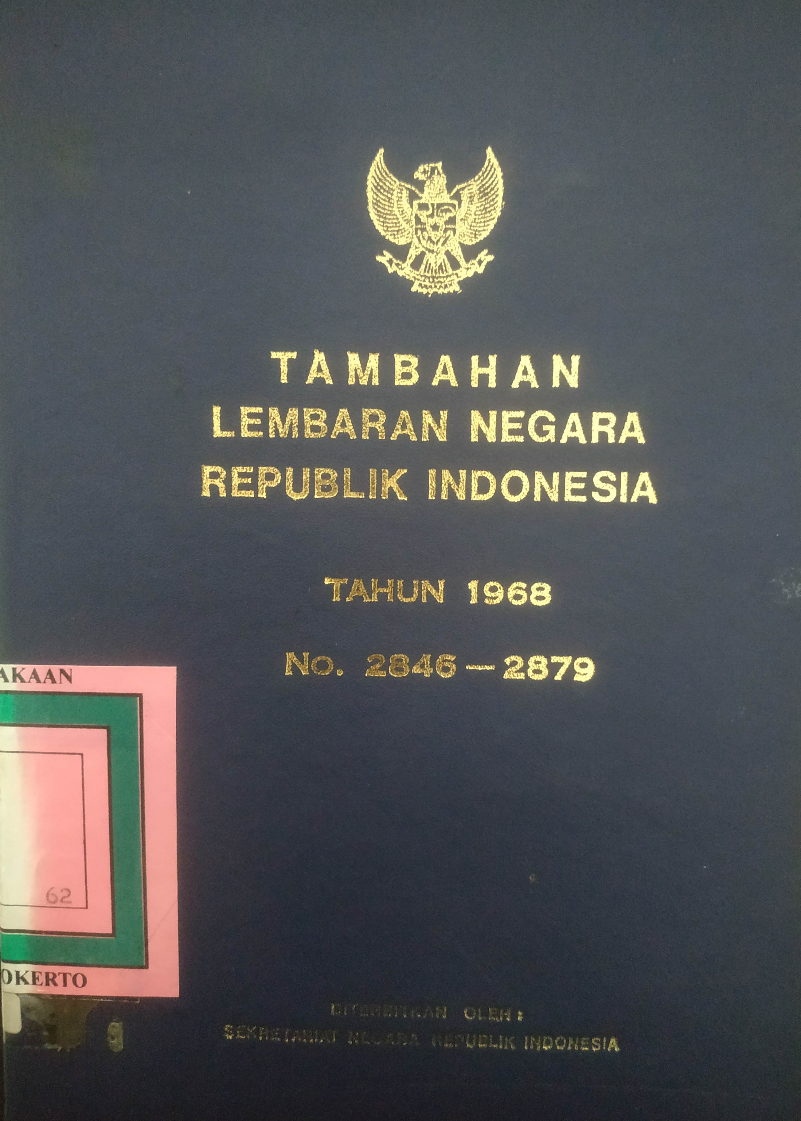 Cover Tambahan Lembaran Negara  Republik Indonesia Tahun 1968 No. 2846-2879