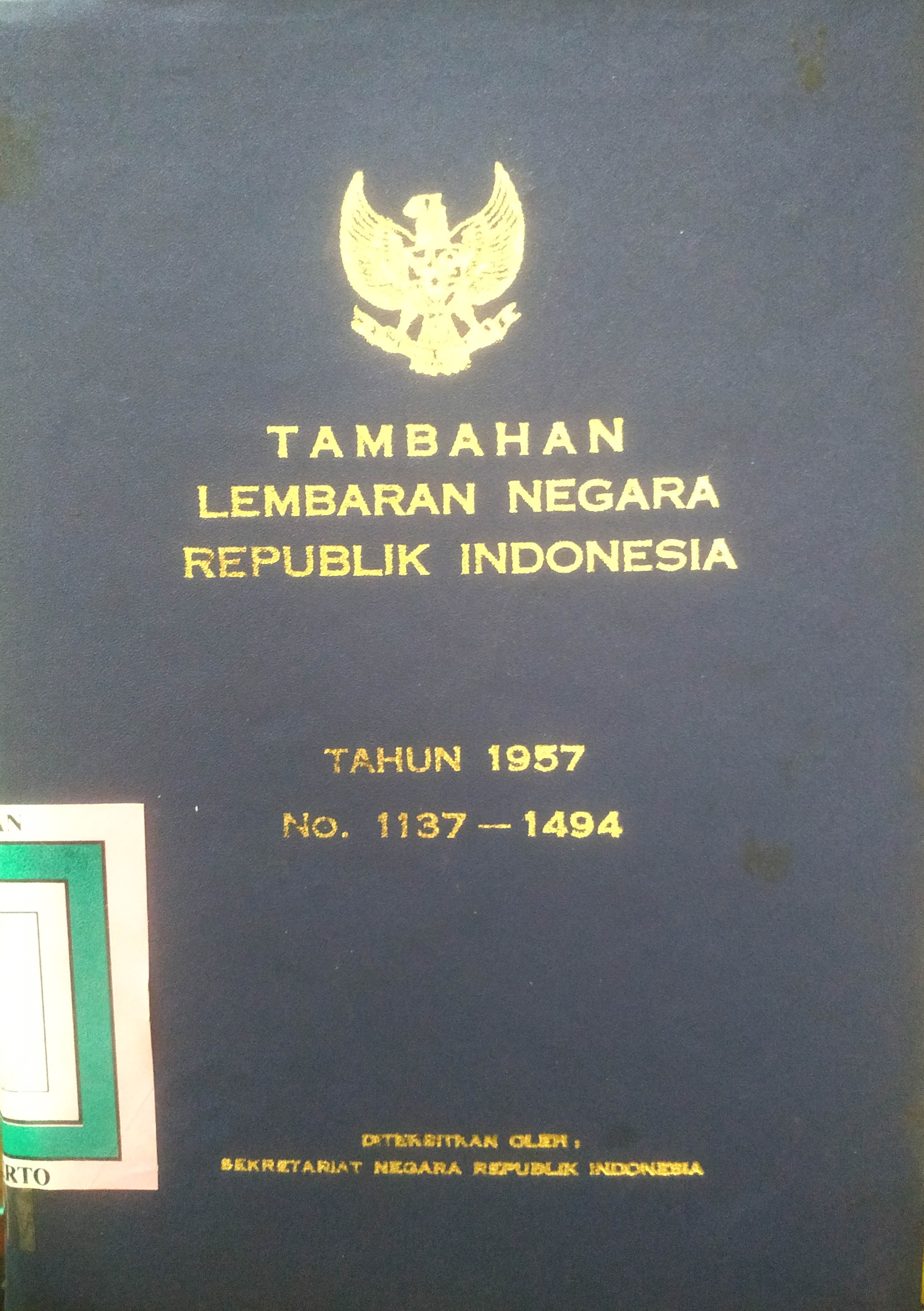 Cover Tambahan Lembaran Negara  Republik Indonesia Tahun 1957 No. 1137-1494