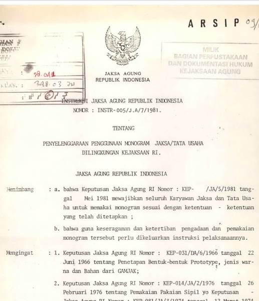 Cover PENYELENGGARAAN PENGGUNAAN MONOGRAM JAKSA ATAU TATA USAHA DI LINGKUNGAN KEJAKSAAN RI