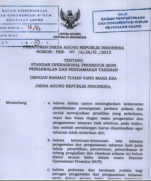Cover STANDAR OPERASIONAL PROSEDUR (SOP) PENGAWALAN DAN PENGAMANAN TAHANAN