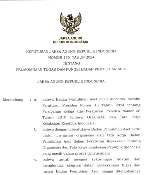 Cover PELAKSANAAN TUGAS DAN FUNGSI BADAN PEMULIHAN ASET