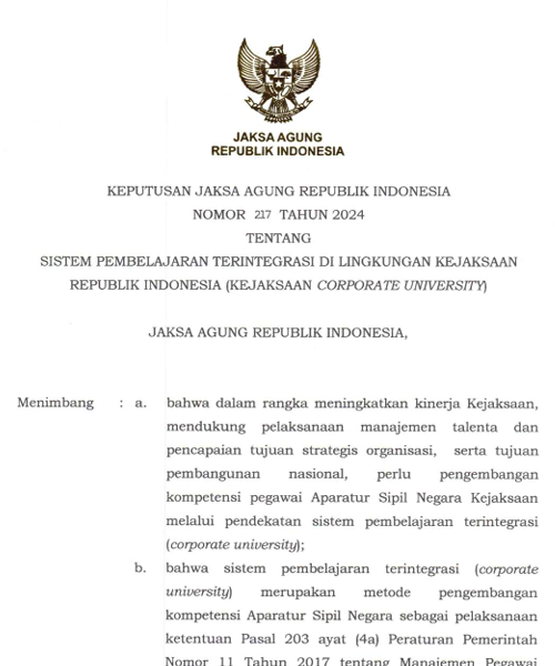 Cover SISTEM PEMBELAJARAN TERINTEGRASI DI LINGKUNGAN KEJAKSAAN REPUBLIK INDONESIA (KEJAKSAAN CORPORATE UNIVERSITY)