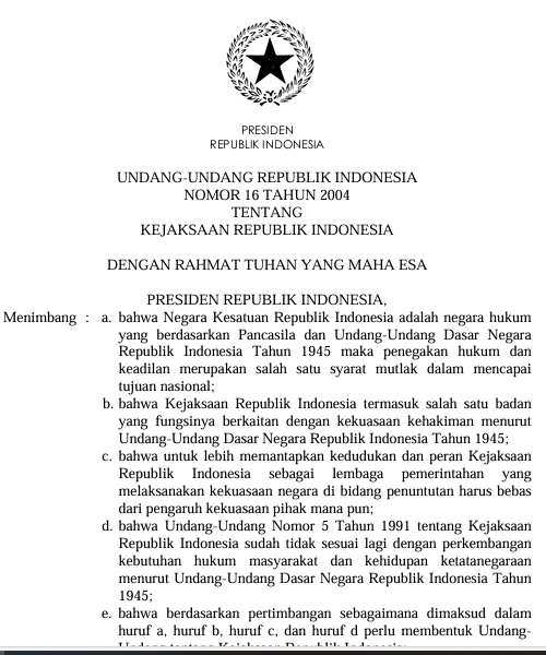 Cover Undang-Undang Kejaksaan Republik Indonesia