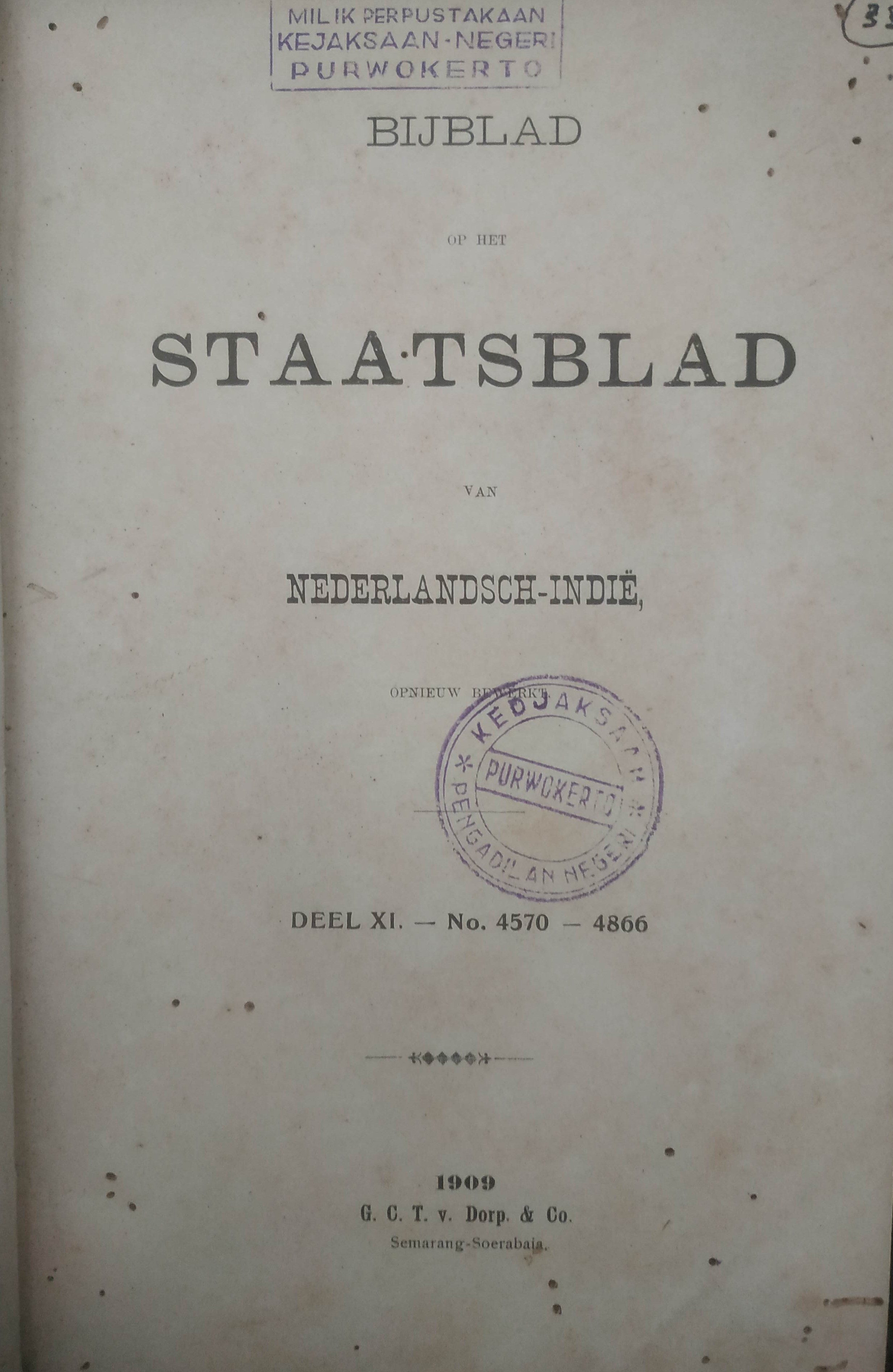 Cover BijBlad op het staatsblad 1909 Deel XI-No.4570-4866