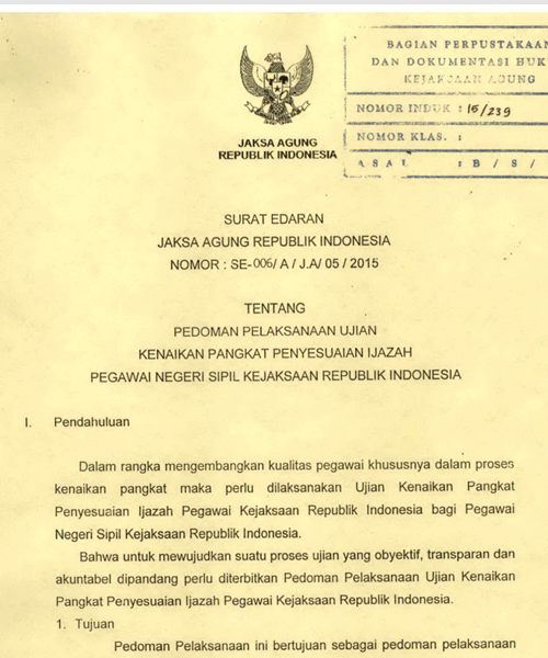 Cover PEDOMAN PELAKSANAAN UJIAN KENAIKAN PANGKAT PENYESUAIAN IJASAH PEGAWAI NEGERI SIPIL KEJAKSAAN REPUBLIK INDONESIA