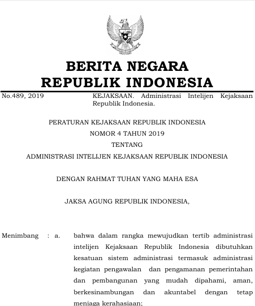 Cover Administrasi Intelijen Kejaksaan Republik Indonesia