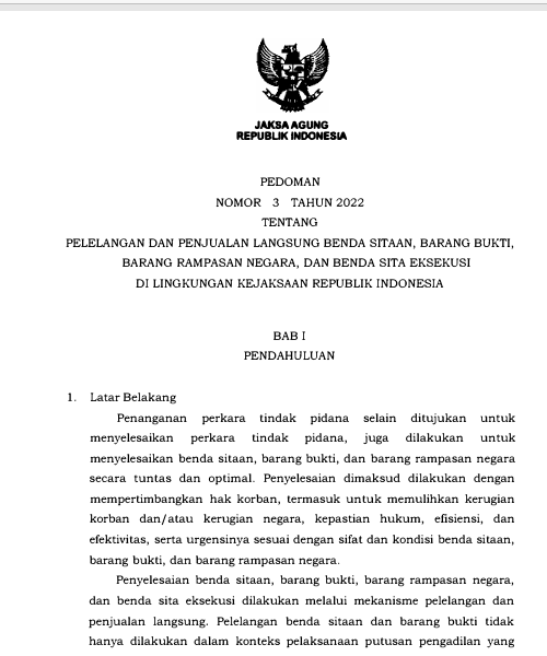 Cover Pelelangan dan Penjualan Langsung Benda Sitaan, Barang Bukti, Barang Rampasan negara dan Benda Sita Eksekusi di Lingkungan Kejaksaan RI