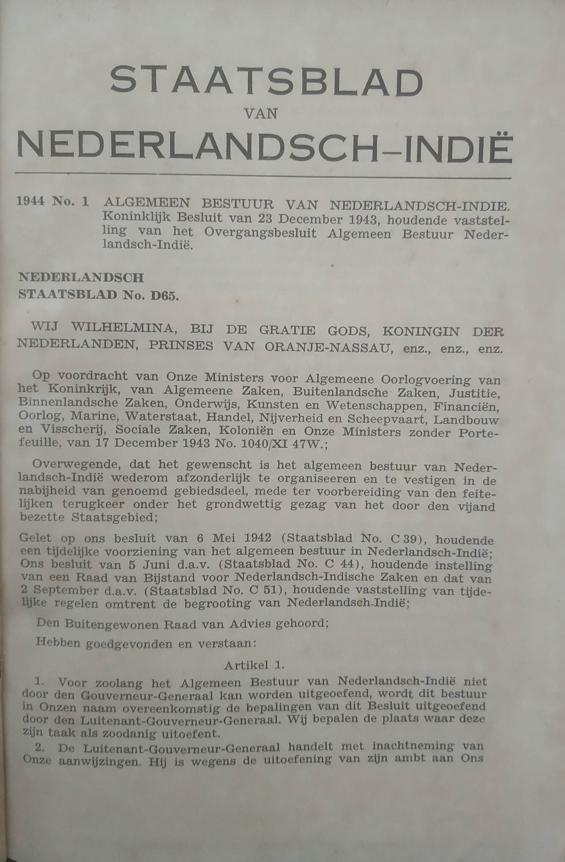 Cover Staatsblad van Neerlandsch-Indie 1944 No. 1-18