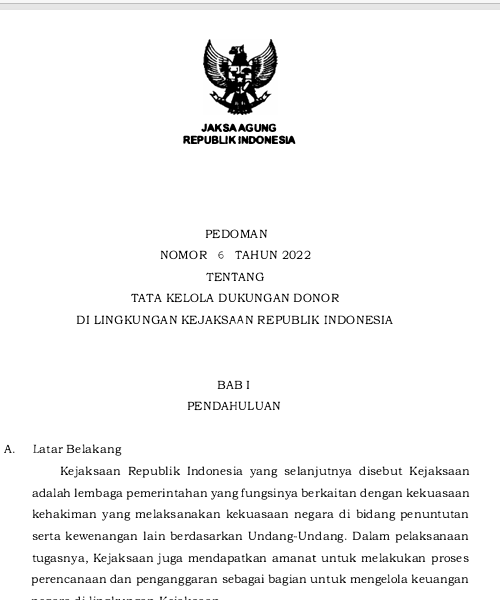 Cover Tata Kelola Dukungan Donor di Lingkungan Kejaksaan Republik Indonesia
