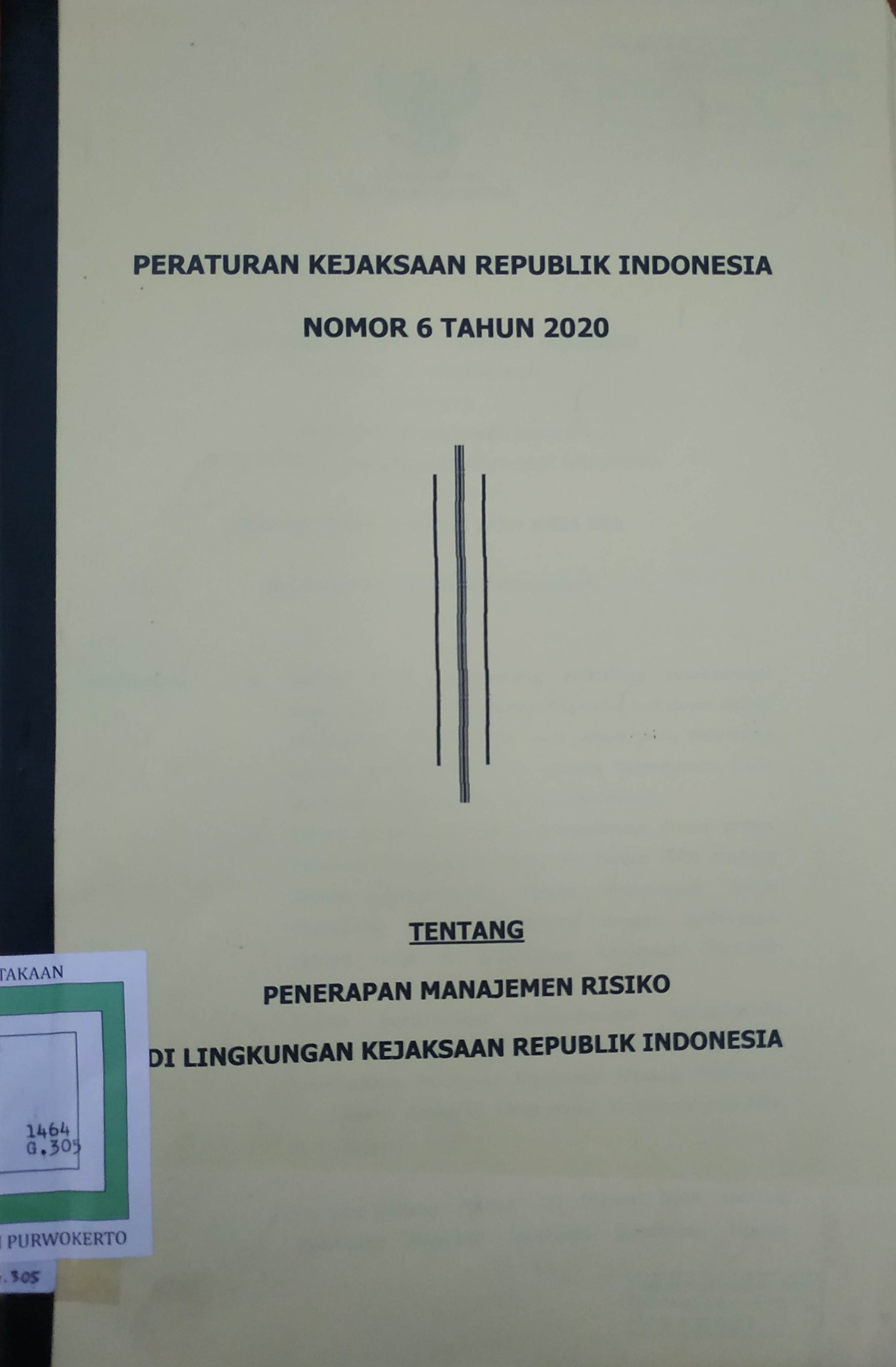 Cover Peraturan Kejaksaan RI No. 6 tahun 2020 tentang Penerapan Managemen Risiko di Lingkungan Kejaksaan RI