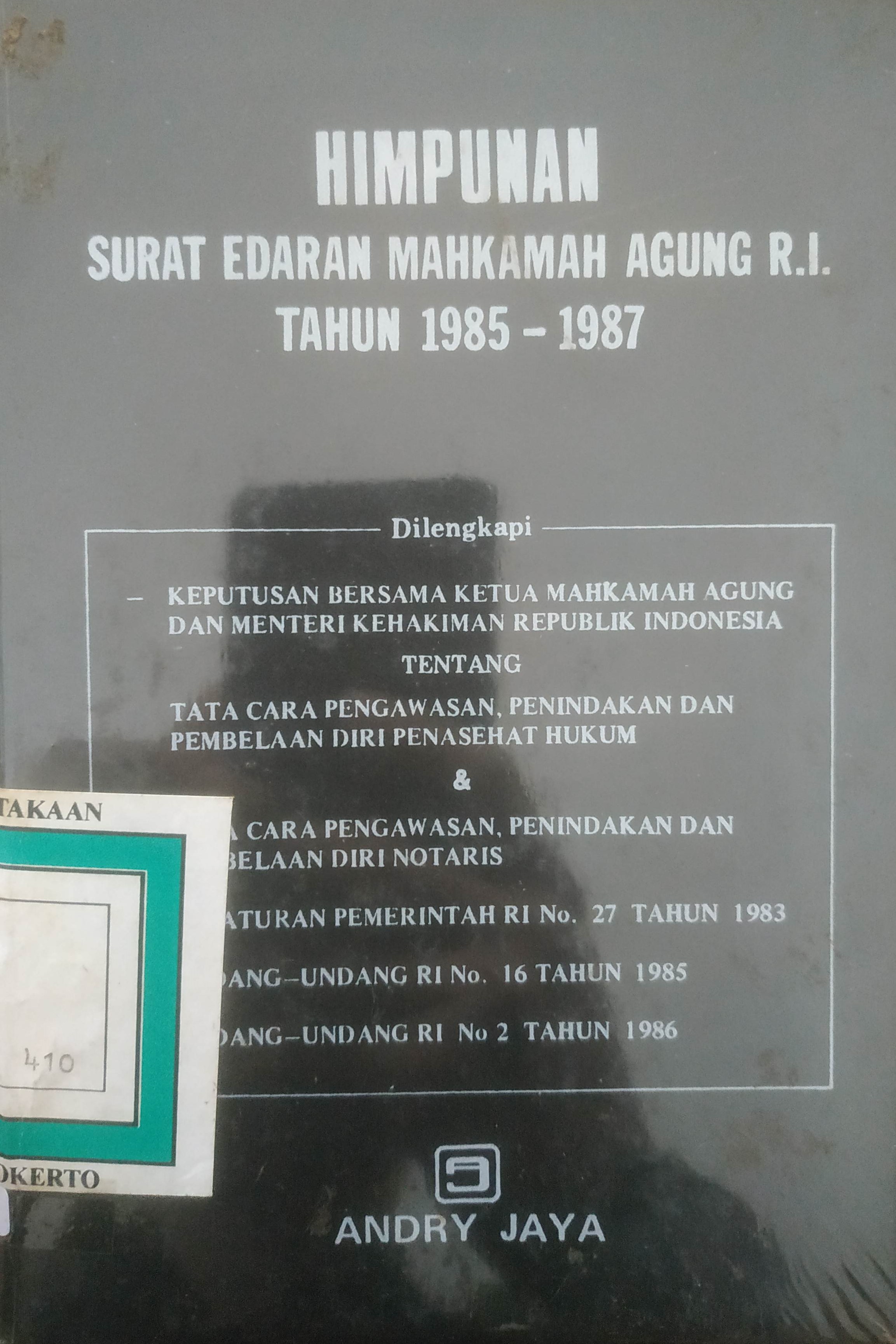Cover Himpunan Surat Edaran Mahkamah Agung RI th. 1985 – 1987