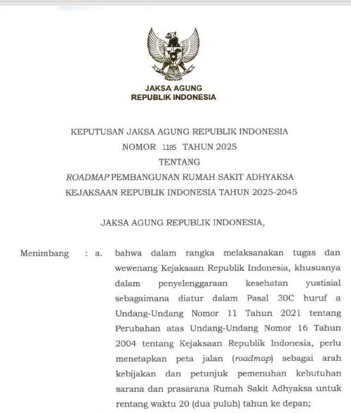 Cover ROADMAP PEMBANGUNAN RUMAH SAKIT ADHYAKSA KEJAKSAAN REPUBLIK INDONESIA TAHUN 2025-2045