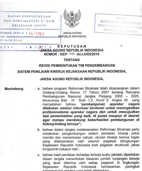 Cover REVISI PEMBENTUKAN TIM PENGEMBANGAN SISTEM PENILAIAN KINERJA KEJAKSAAN REPUBLIK INDONESIA