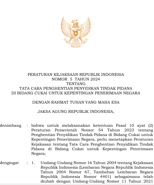 Cover Tata Cara Penghentian Penyidikan Tindak Pidana di Bidang Cukai Untuk Kepentingan Penerimaan Negara