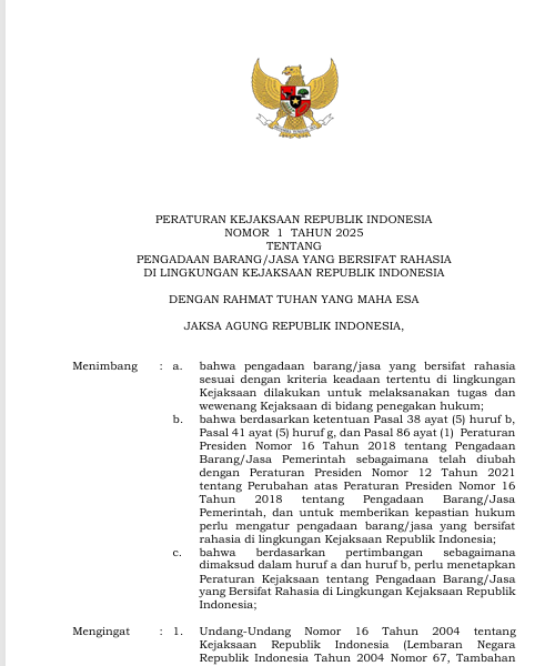 Cover PENGADAAN BARANG ATAU JASA YANG BERSIFAT RAHASIA DI LINGKUNGAN KEJAKSAAN REPUBLIK INDONESIA