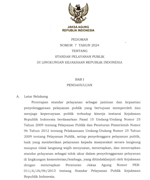 Cover STANDAR PELAYANAN PUBLIK DI LINGKUNGAN KEJAKSAAN RI