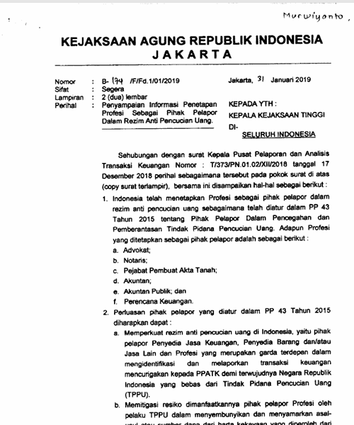 Cover PENYAMPAIAN INFORMASI PENETAPAN PROFESI SEBAGAI PIHAK PELAPOR DALAM REZIM ANTI PENCUCIAN UANG