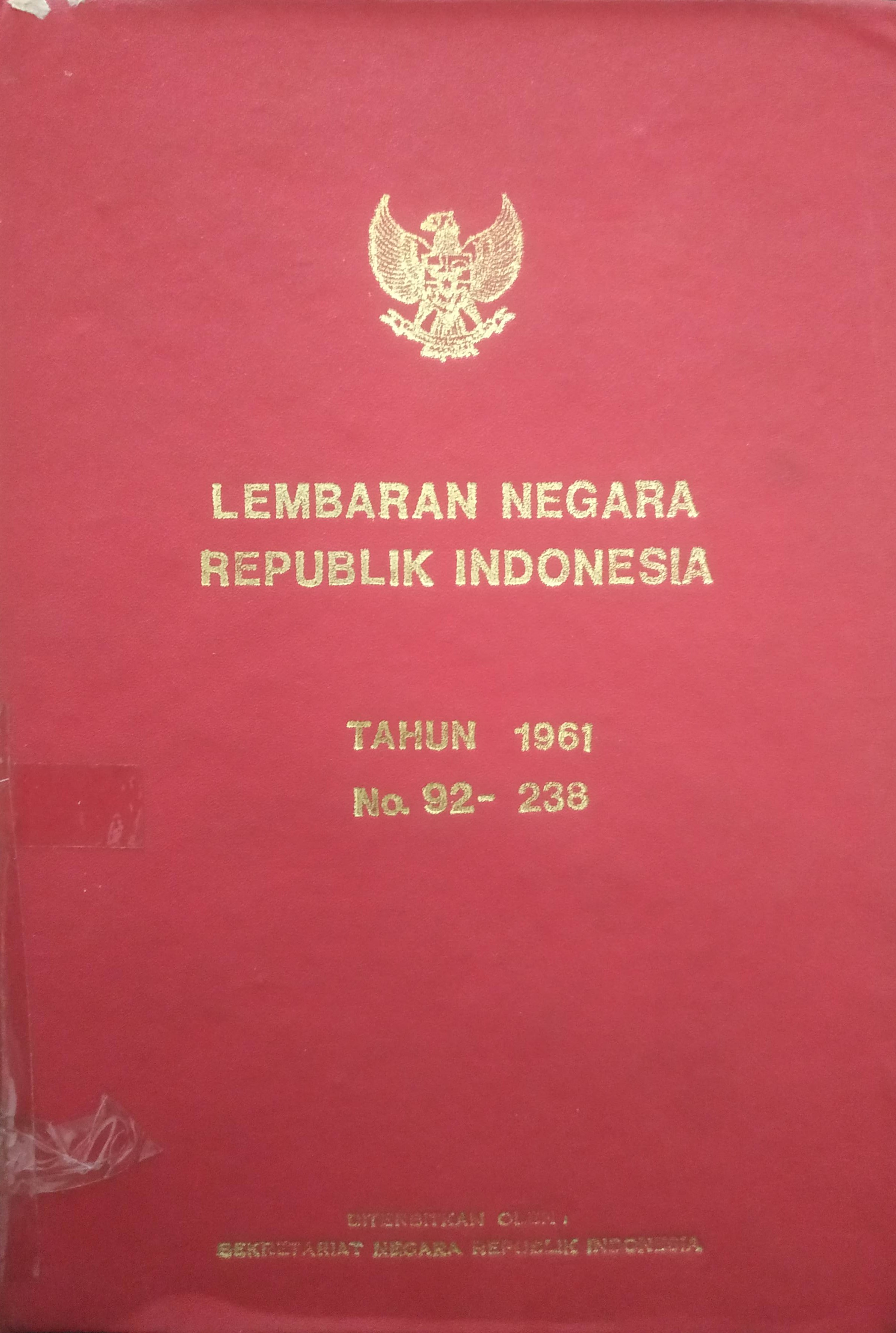 Cover Lembaran Negara Republik Indonesia Tahun 1961 No. 92 – 238