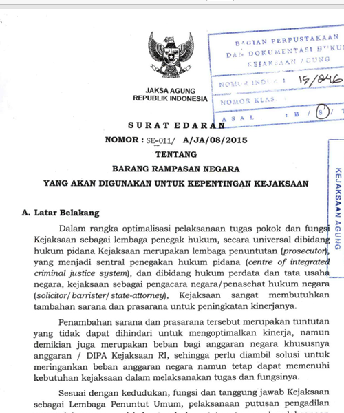 Cover BARANG RAMPASAN NEGARA YANG AKAN DIGUNAKAN UNTUK KEPENTINGAN KEJAKSAAN