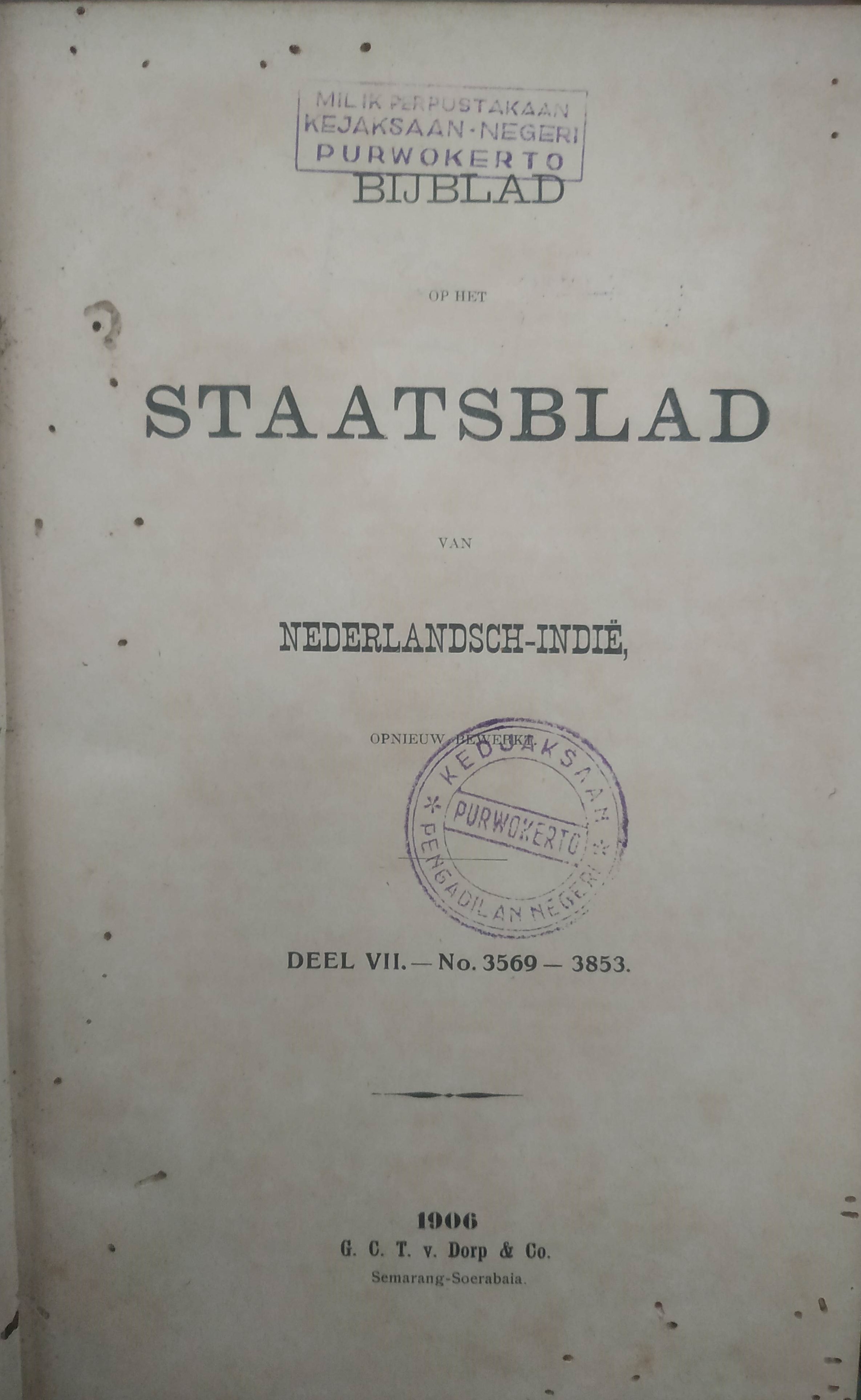 Cover BijBlad op het staatsblad 1906 Deel VII-No. 3569-3853