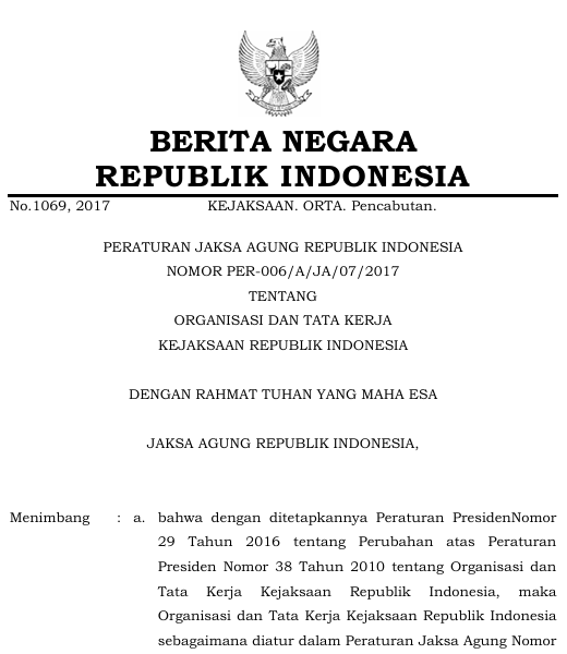 Cover Organisasi Dan Tata Kerja Kejaksaan Republik Indonesia