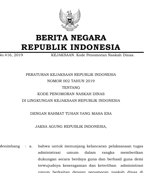 Cover Kode Penomoran Naskah Dinas Di Lingkungan Kejaksaan Republik Indonesia