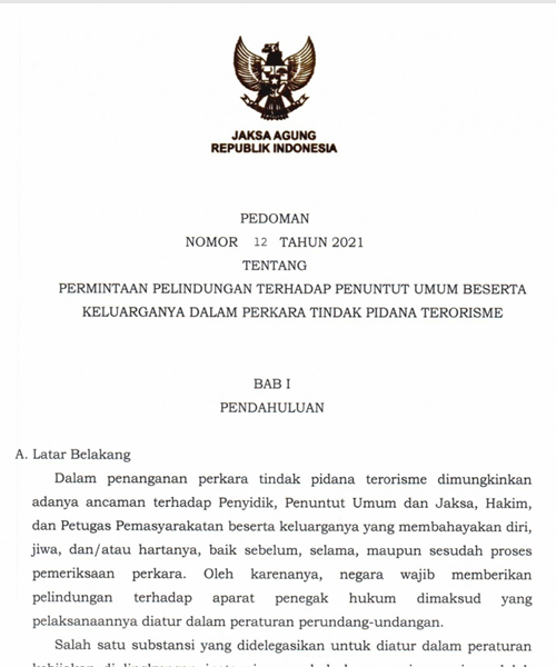 Cover Permintaan Pelindungan Terhadap Penuntut Umum Beserta Keluarganya Dalam Perkara Tindak Pidana Terorisme