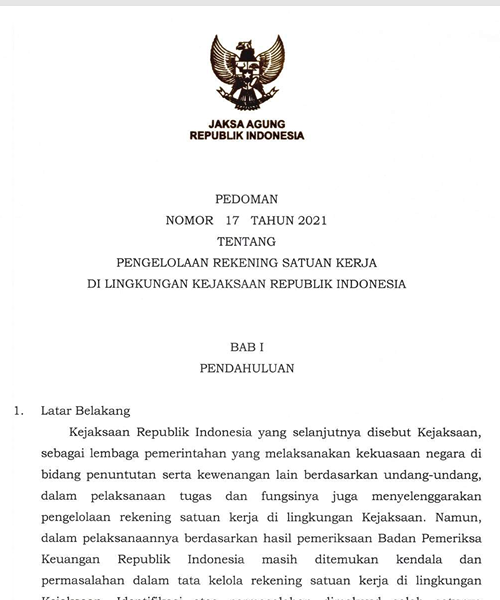 Cover PENGELOLAAN REKENING SATUAN KERJA DI LINGKUNGAN KEJAKSAAN REPUBLIK INDONESIA