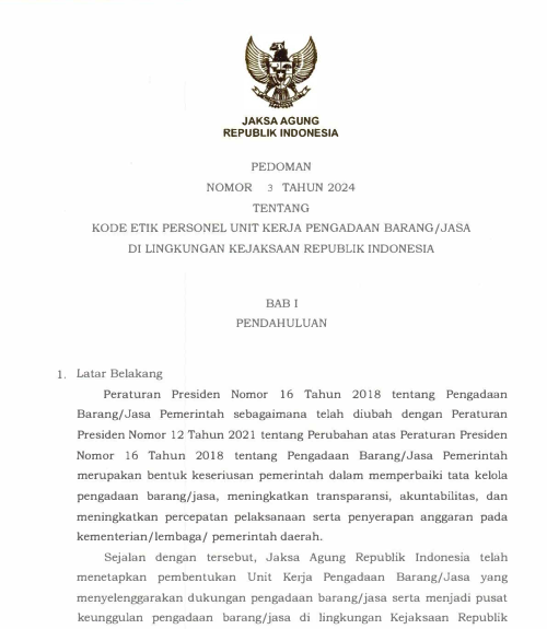 Cover Kode Etik Personel Unit Kerja Pengadaan Barang Jasa di Lingkungan Kejaksaan RI
