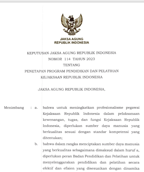 Cover PENETAPAN PROGRAM PENDIDIKAN DAN PELATIHAN KEJAKSAAN REPUBLIK INDONESIA