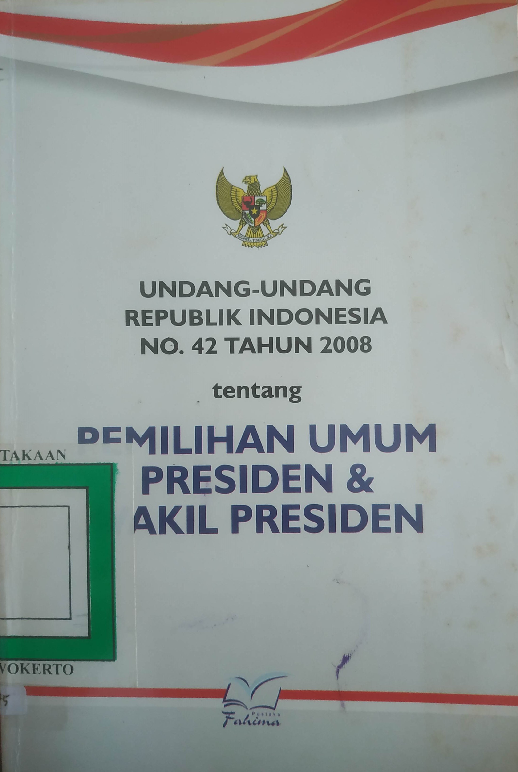 Cover UURI No.42 tahun 2008 tentang Pemilu Presiden dan wakil Presiden