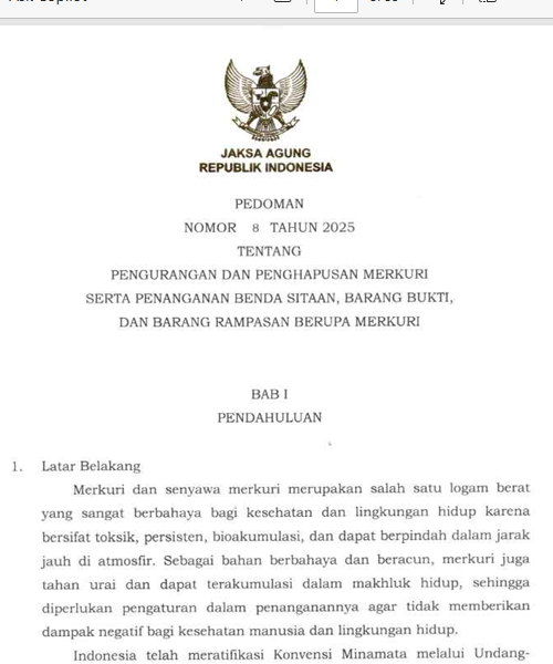 Cover  PENGURANGAN DAN PENGHAPUSAN MERKURI SERTA PENANGANAN BENDA SITAAN, BARANG BUKTI, DAN BARANG RAMPASAN
