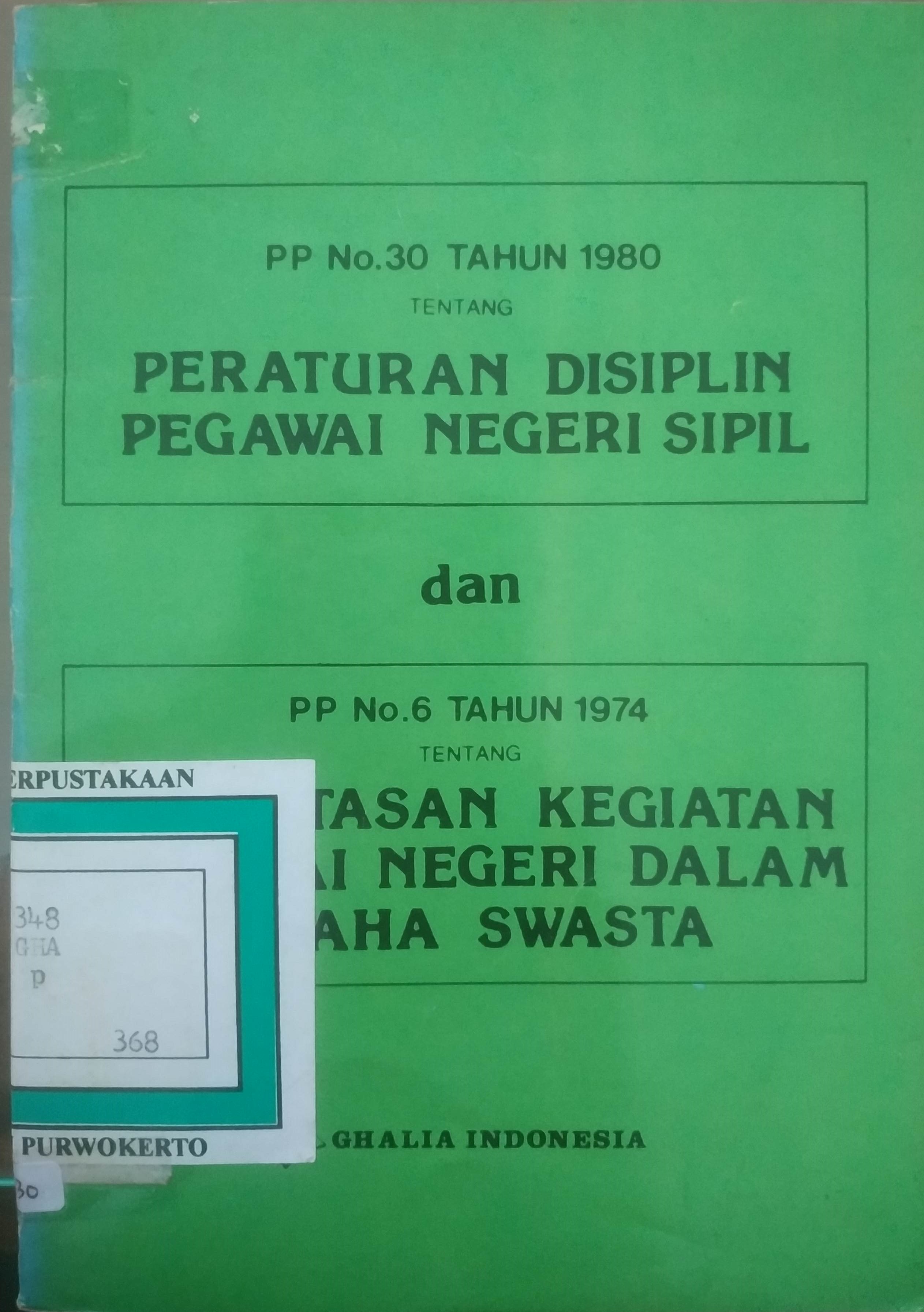 Cover Pembatasan kegiatan Pegawai Negeri dlm usaha swasta.