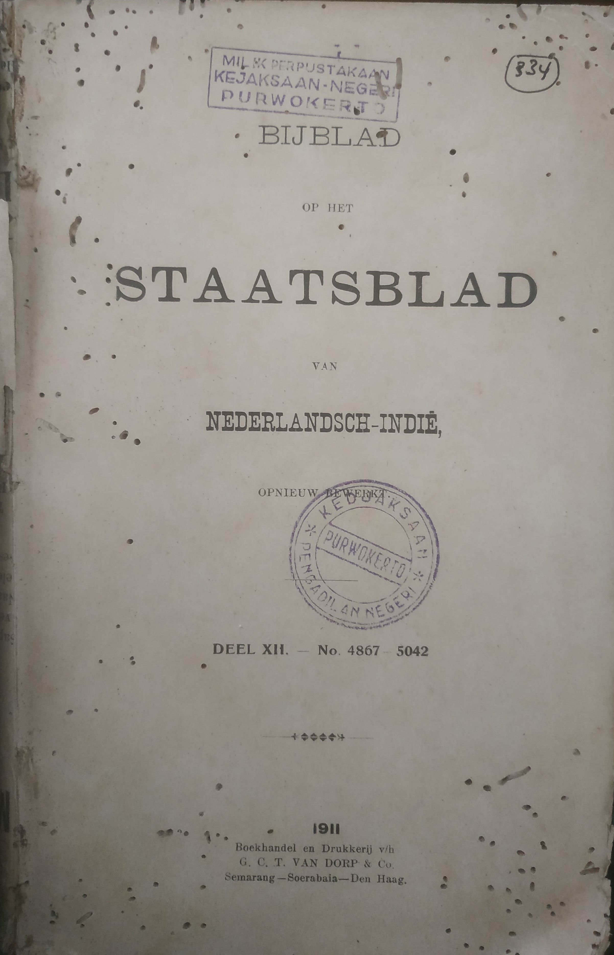 Cover BijBlad op het staatsblad 1911 Deel XII-No.4867-5042