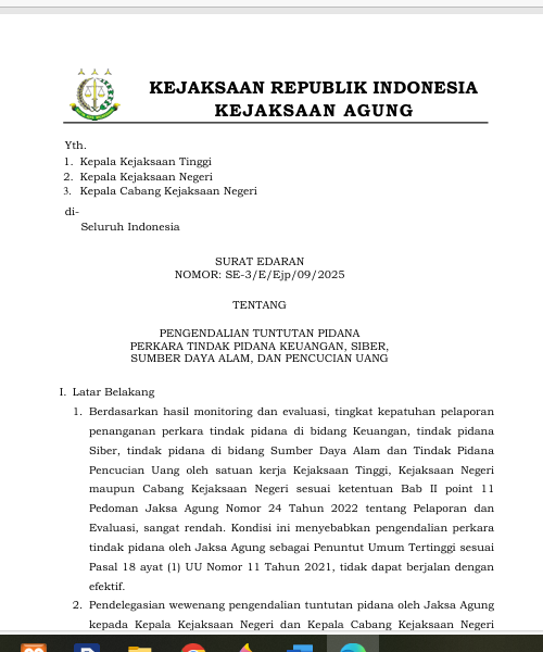 Cover PENGENDALIAN TUNTUTAN PIDANA PERKARA TINDAK PIDANA KEUANGAN, SIBER, SUMBER DAYA ALAM DAN PENCUCIAN UANG