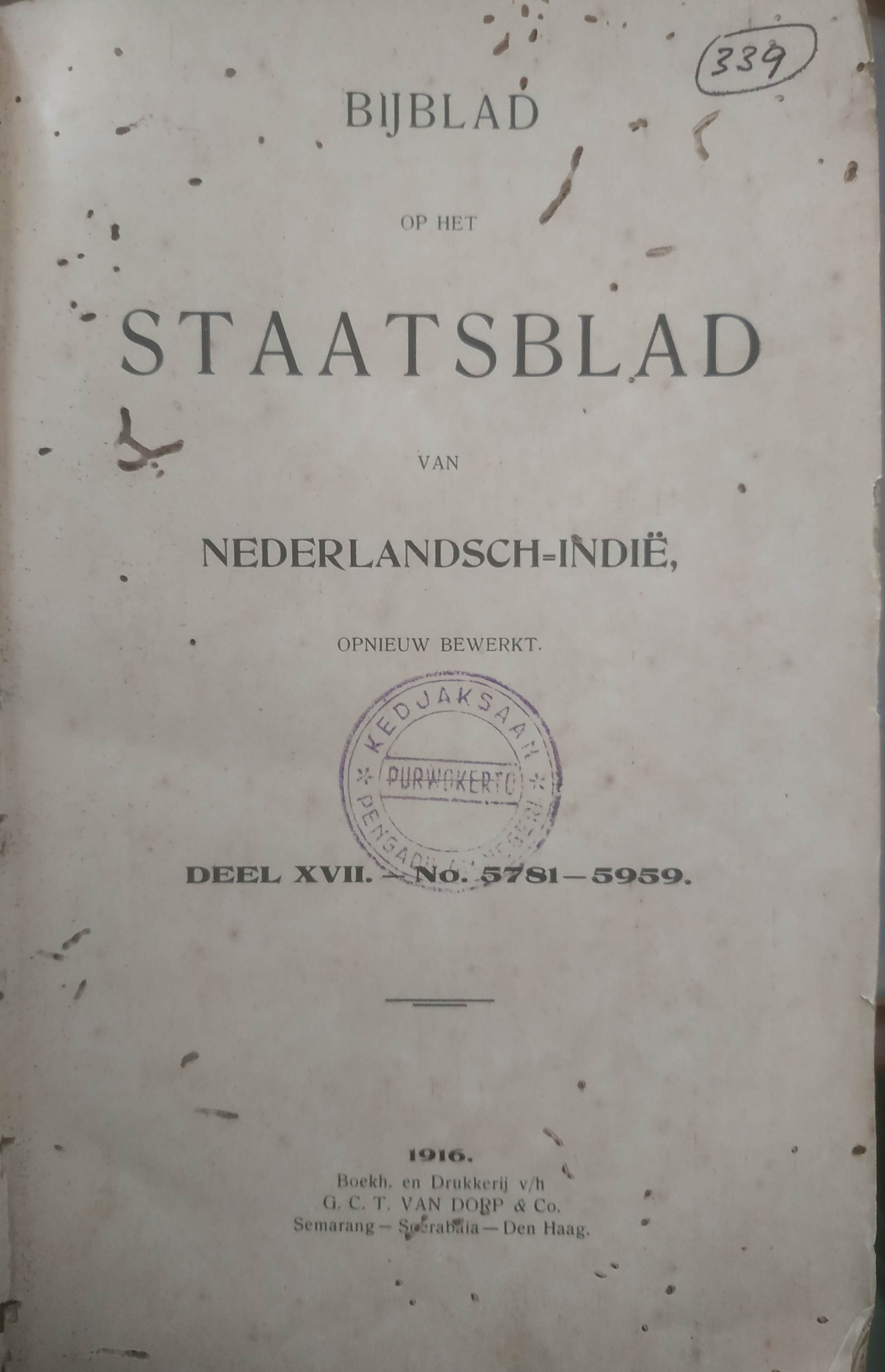 Cover BijBlad op het staatsblad 1916 Deel XVII-No.5781-5959