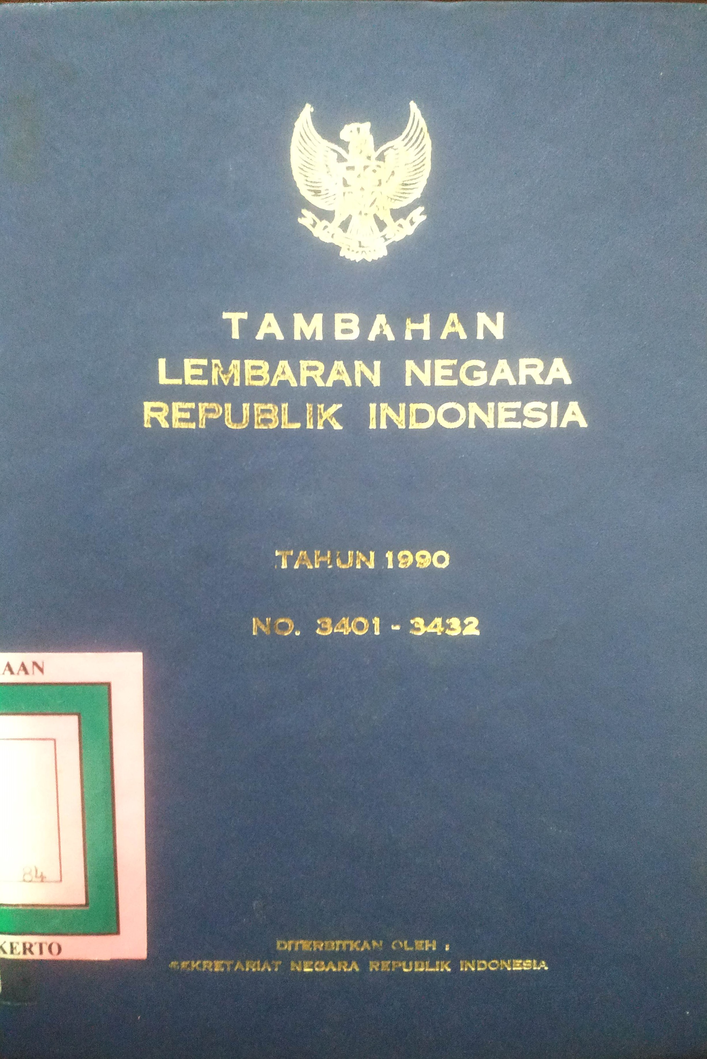 Cover Tambahan Lembaran Negara  Republik Indonesia Tahun  1990 No. 3401-3432