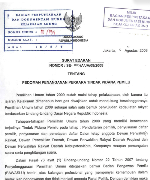 Cover PEDOMAN PENANGANAN PERKARA TINDAK PIDANA PEMILU