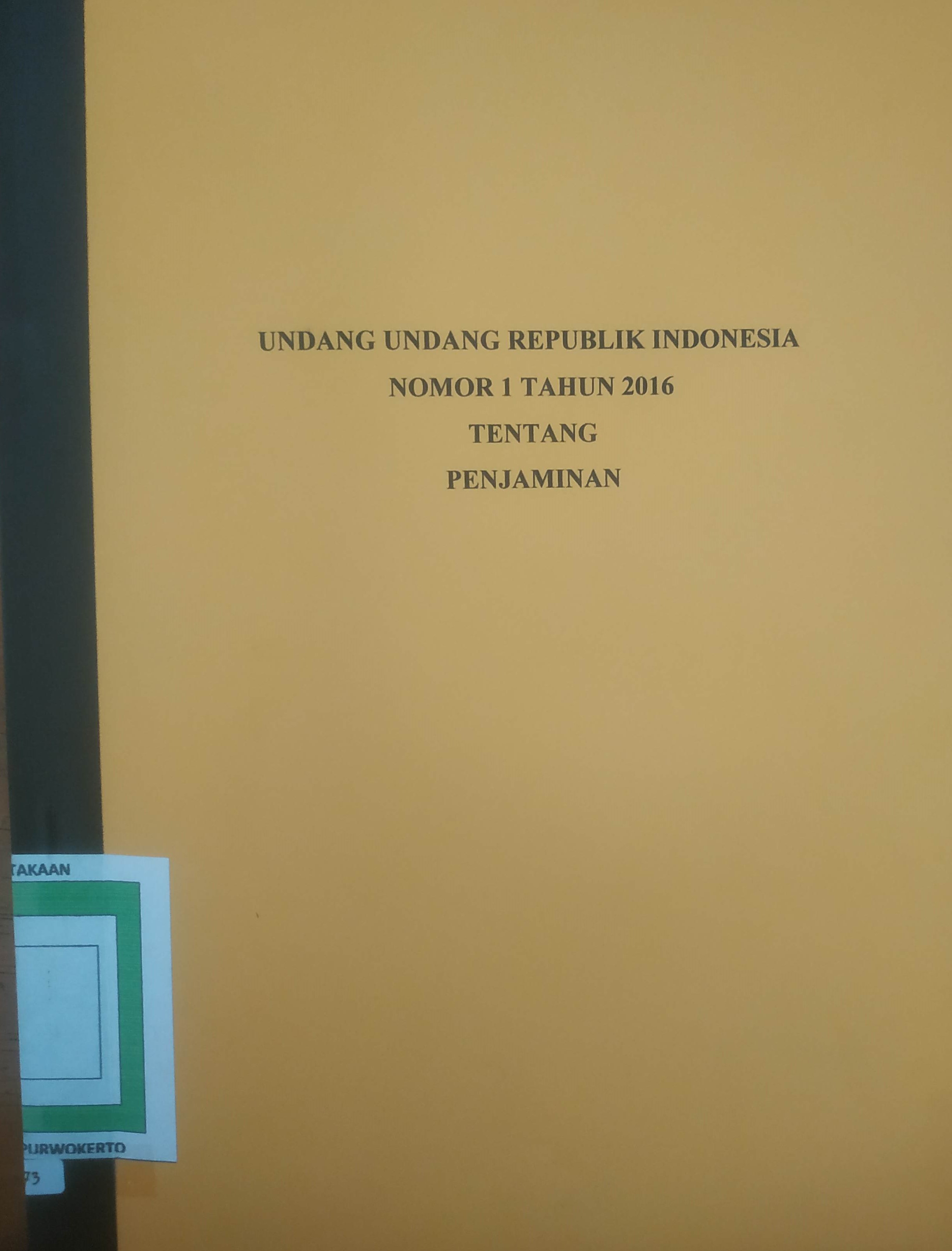 Cover Undang undang   Republik Indonesia  No.1 Tahun 2016 tentang  Penjaminan