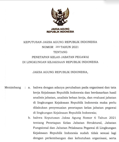 Cover Penetapan Kelas Jabatan Pegawai di Lingkungan Kejaksaan Republik Indonesia