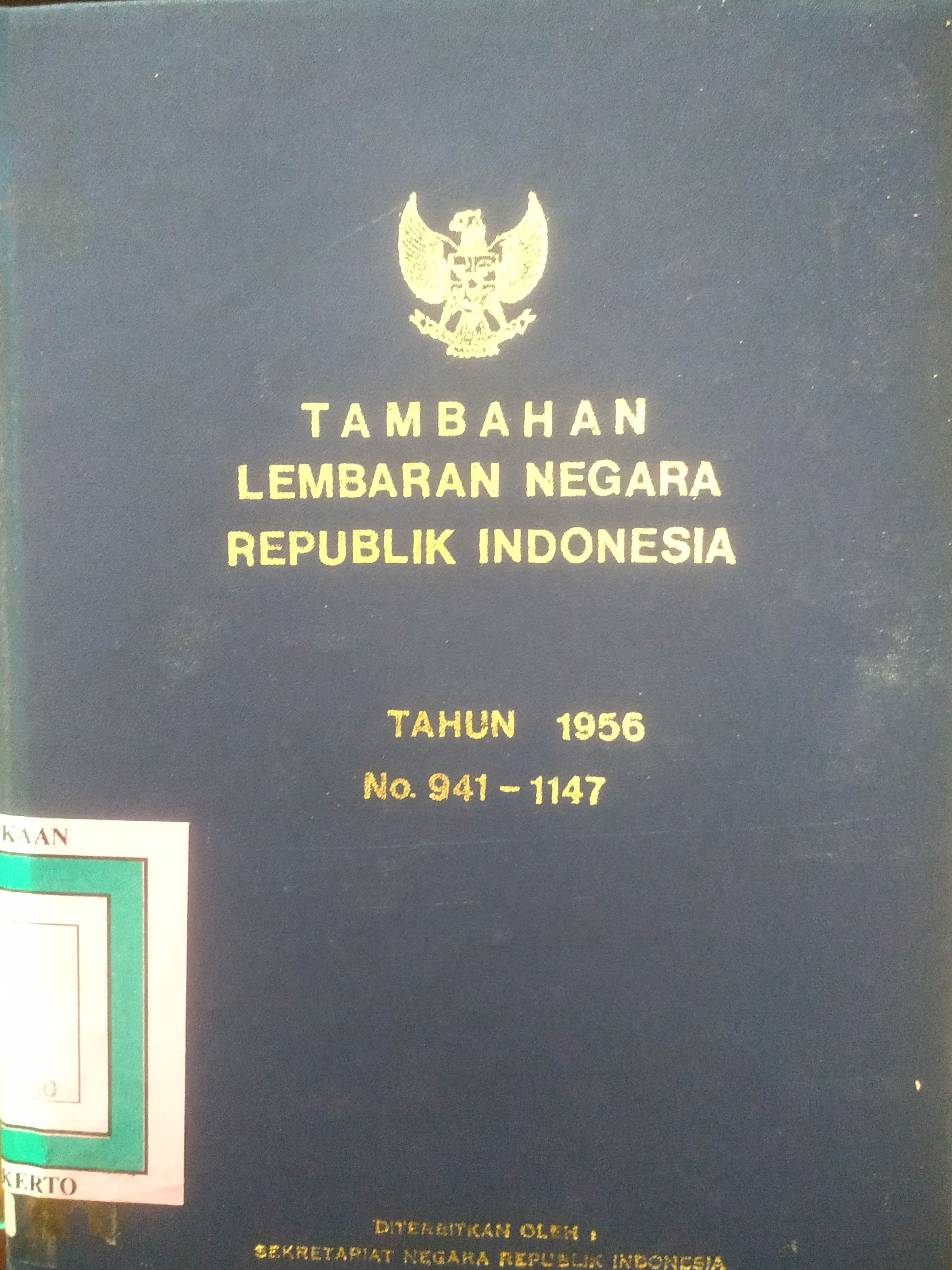 Cover Tambahan Lembaran Negara  Republik Indonesia Tahun 1956 No, 941-1147